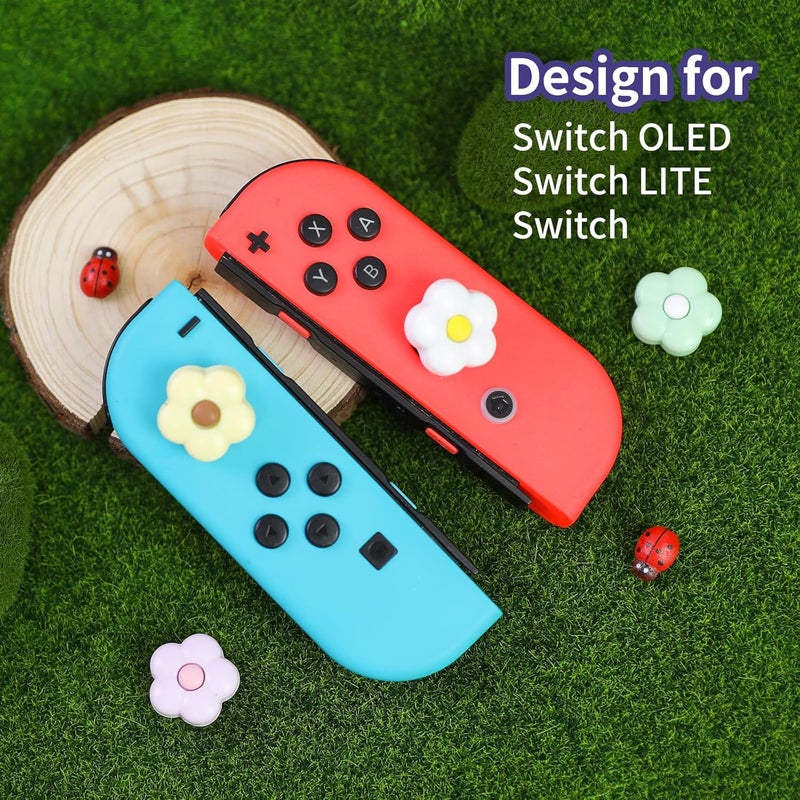 FlyingMage Switch Joycon Thumb Grips Caps, 4 PCS Cute Kawaii 3D Silicone Analog Thumbstick Button Cover Compatible with Nintendo Switch Lite/OLED Joystick Caps (Morandi Flowers) - Image 2
